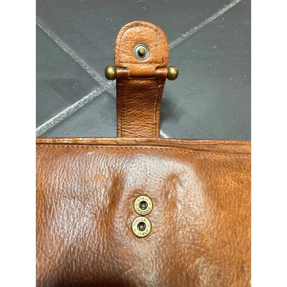 Fossil Vintage Weathered Worn Leather Bifold Clutch Wallet Cognac Brass Hardware